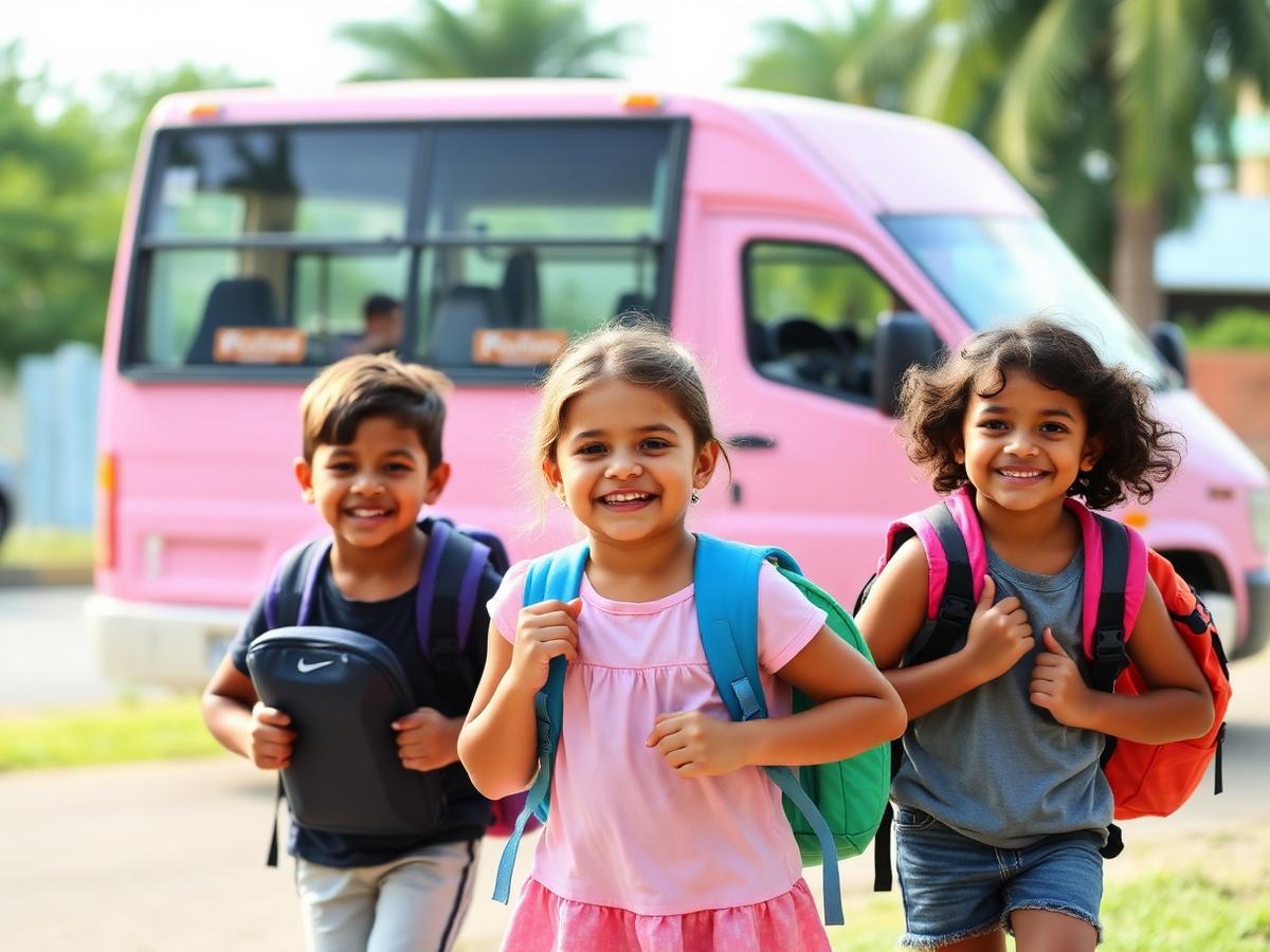 Crianças felizes indo para a escola